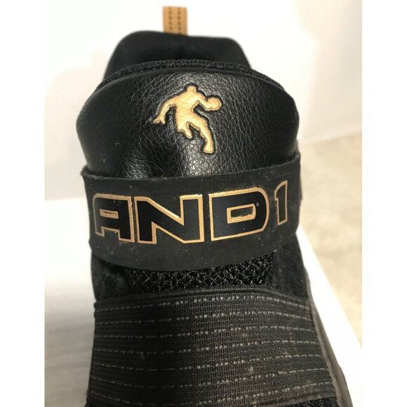 AND1 Size 6 Boys Basketball Shoes Black Gold Mid Top Hook & Loop - Picture 7 of 13